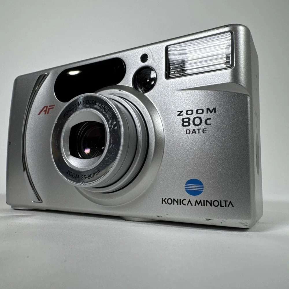 Konica Minolta Zoom 80C AF Silver Camera Point & Shoot 35mm Lens & Cover Vintage